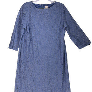 Chicos Blue Sheath Dress Women Size 2.5 14 Lace Overlay Lined Boho Career
